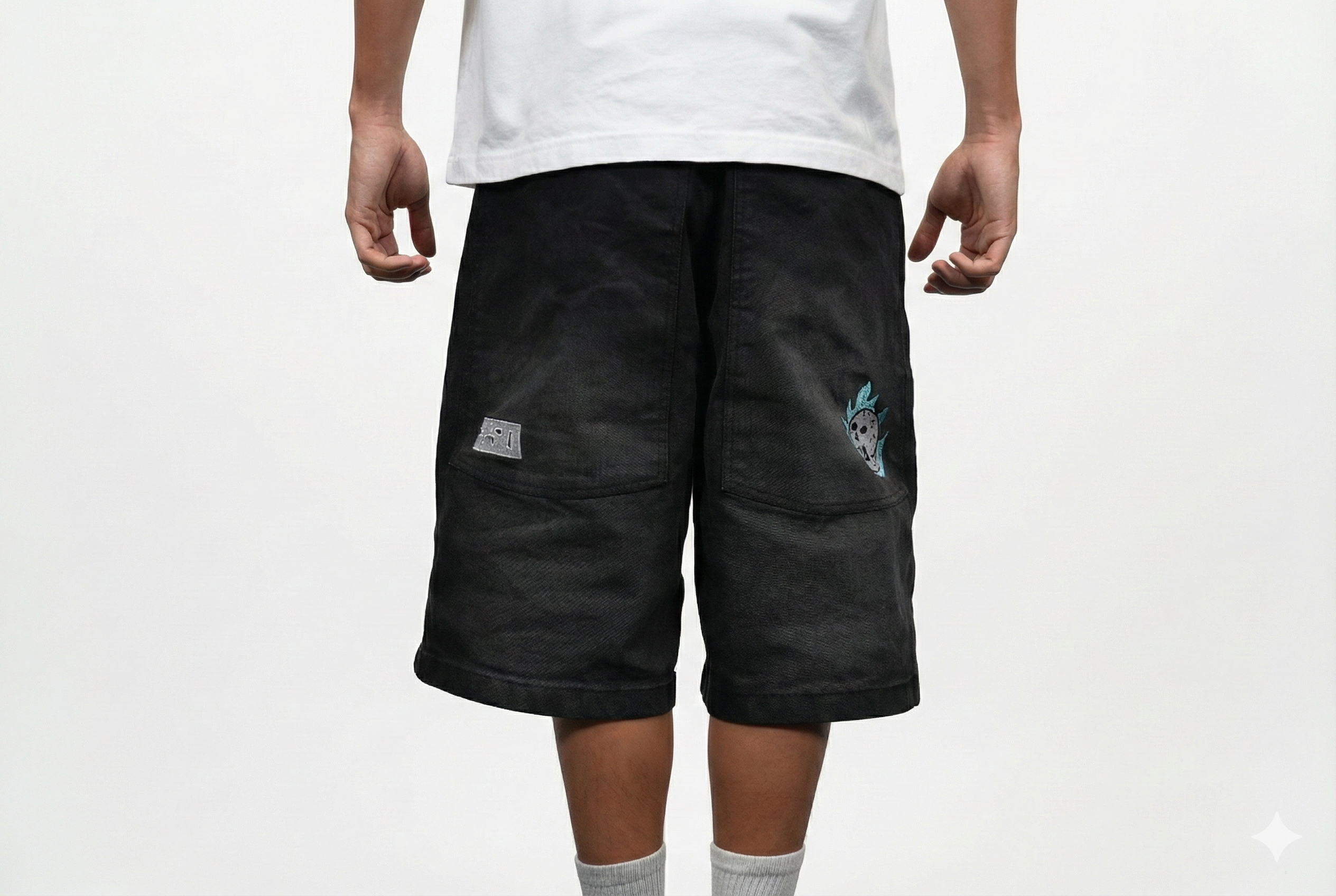 Black Denim Flares Jorts