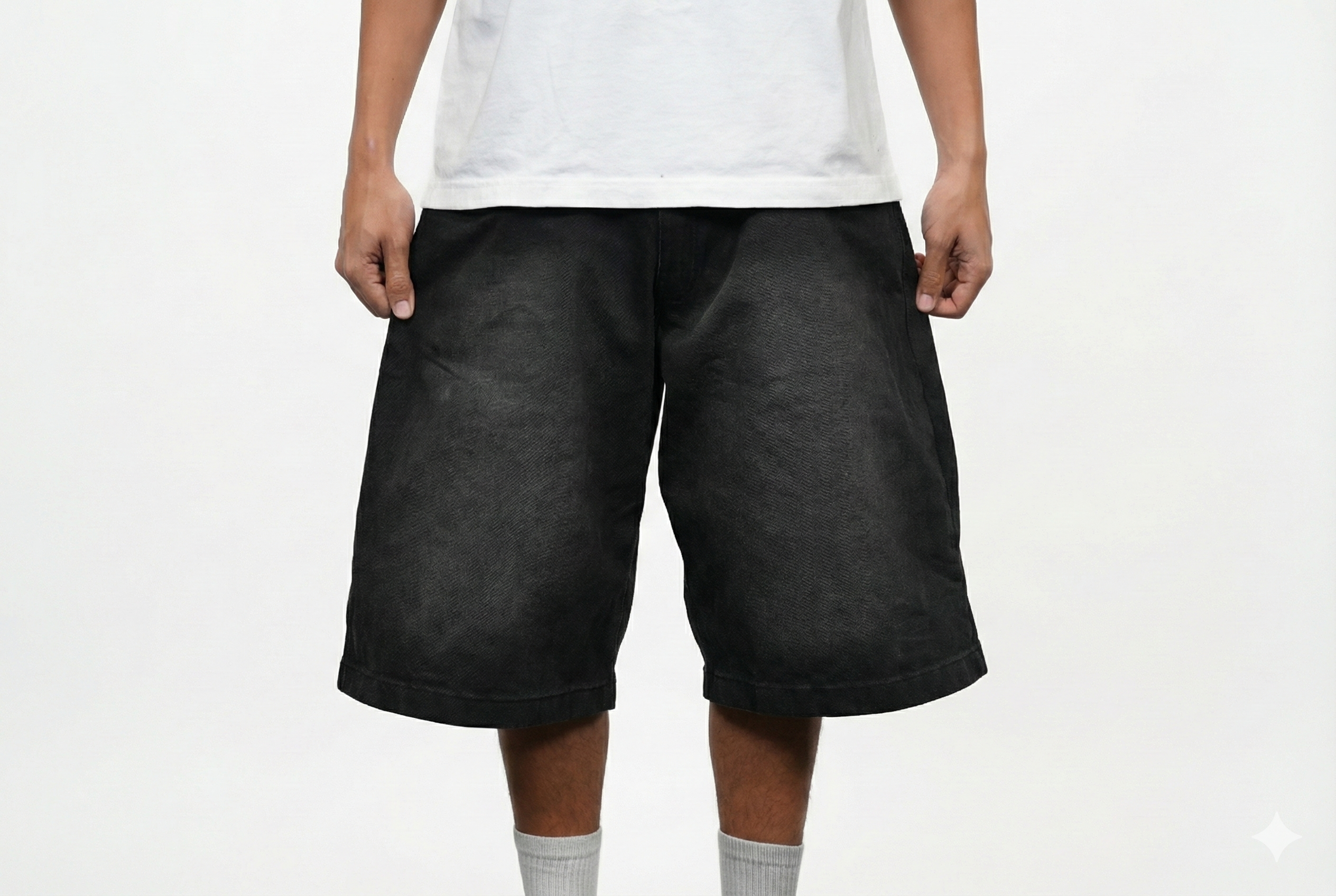 Black Denim Flares Jorts