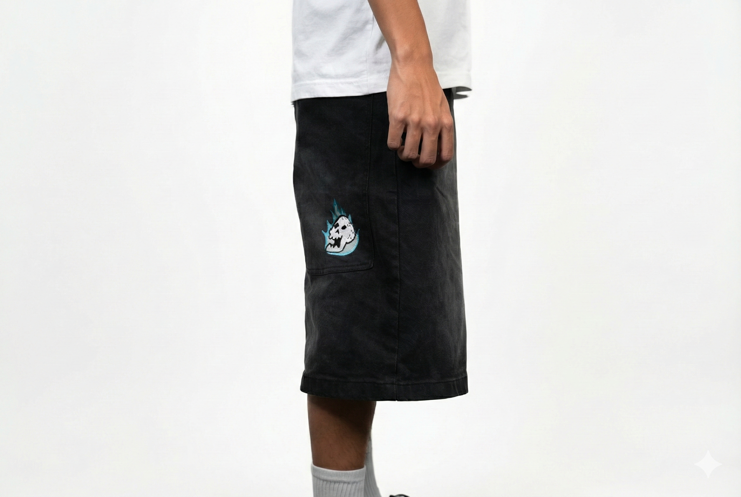 Black Denim Flares Jorts